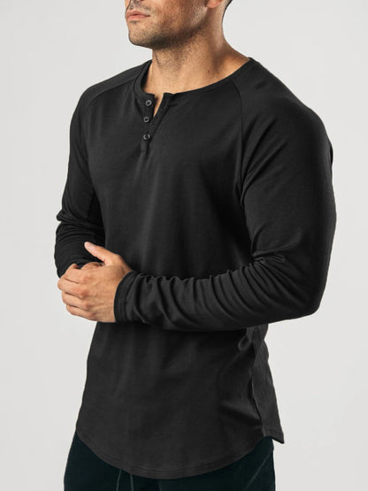 Men's Casual and Comfortable Henley Long-Sleeved T-Shirt