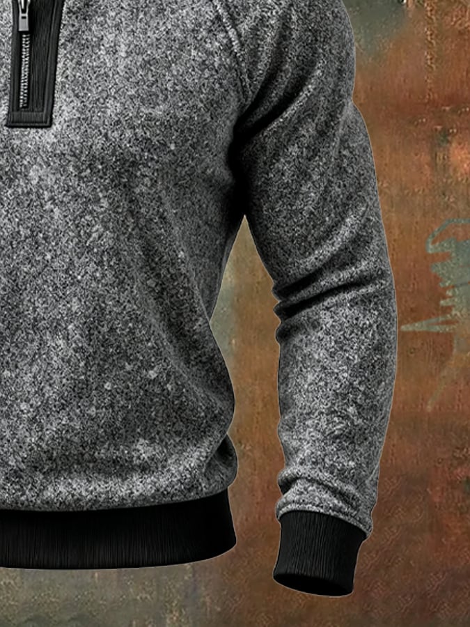Men's Retro Contrast Color Comfort Zip-Up Sweatshirt