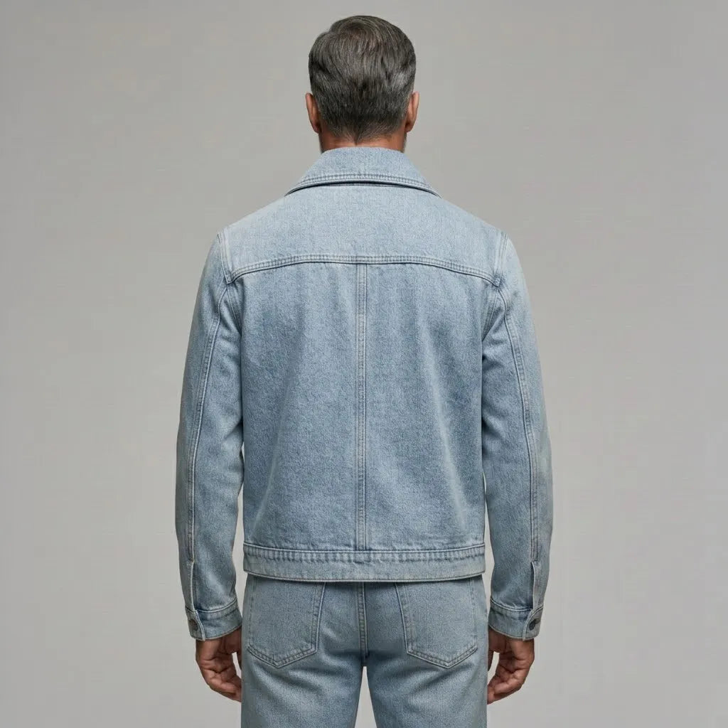 Men's Casual Light Blue Asymmetric Single Breasted Lapel Collar Denim Jacket