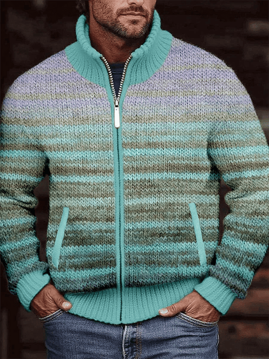 Men's Vintage Gradient Knitted Jacquard Zip Cozy Jacket
