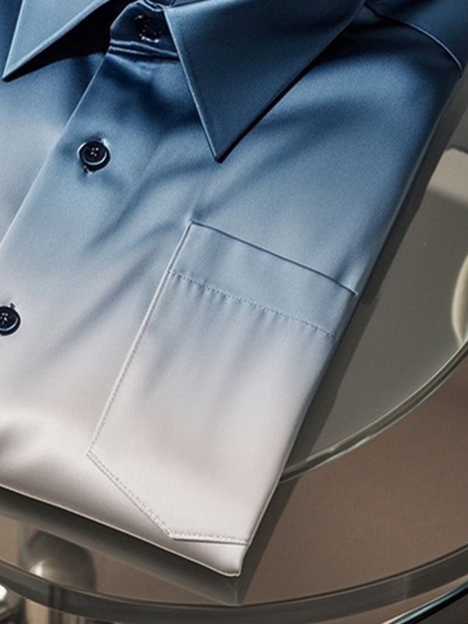 Men's Gradient Lapel Long Sleeve Shirt