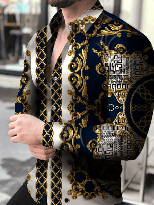 Men's Street Style Business Striped Printed Long Sleeve Shirt