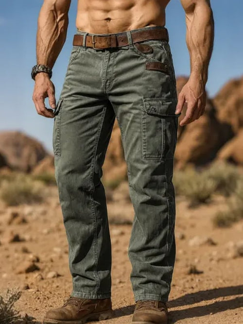 Men's Retro Western Outdoor Sports Multi-Pocket Overalls