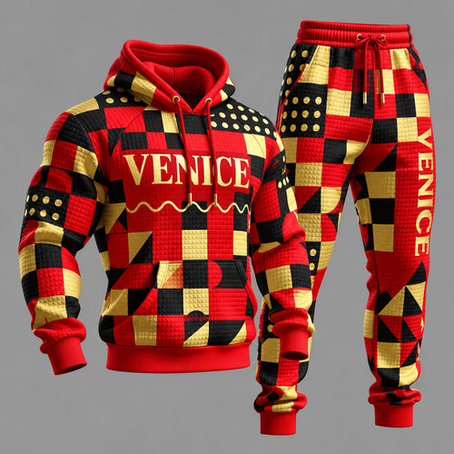 Men's Checkered Print Hoodie and Sweatpants Set