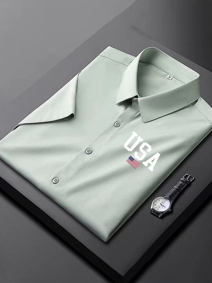 Men's Independence Day Flag Print Short Sleeve Shirt
