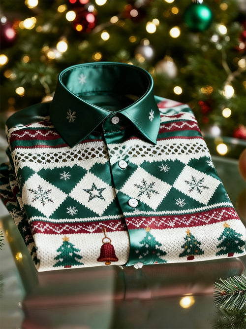 Men's  Christmas Long Sleeve Button-Down Shirt