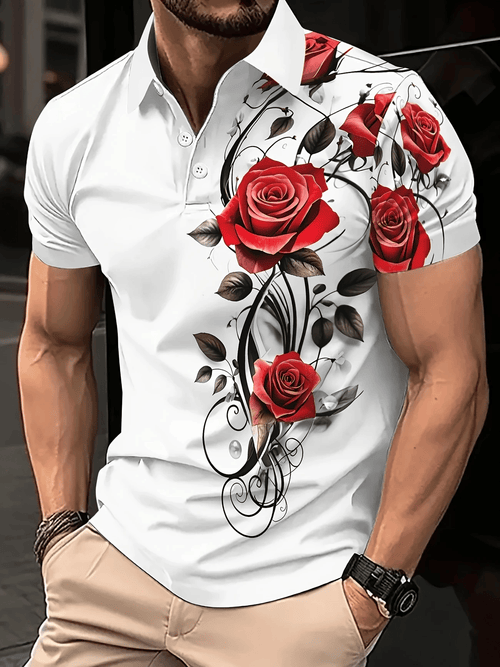 Men's Business Casual Logo Button Short Sleeve Polo Shirt