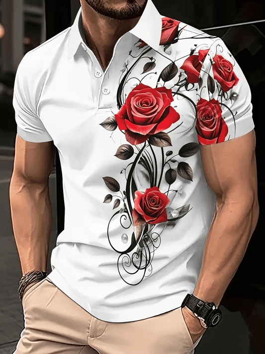 Men's Business Casual Logo Button Short Sleeve Polo Shirt