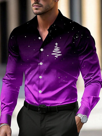Men's Luxury Christmas Contrast Color Print Long Sleeve Shirt