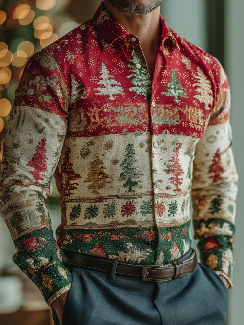 Men's Business Christmas Print Long Sleeve Shirt