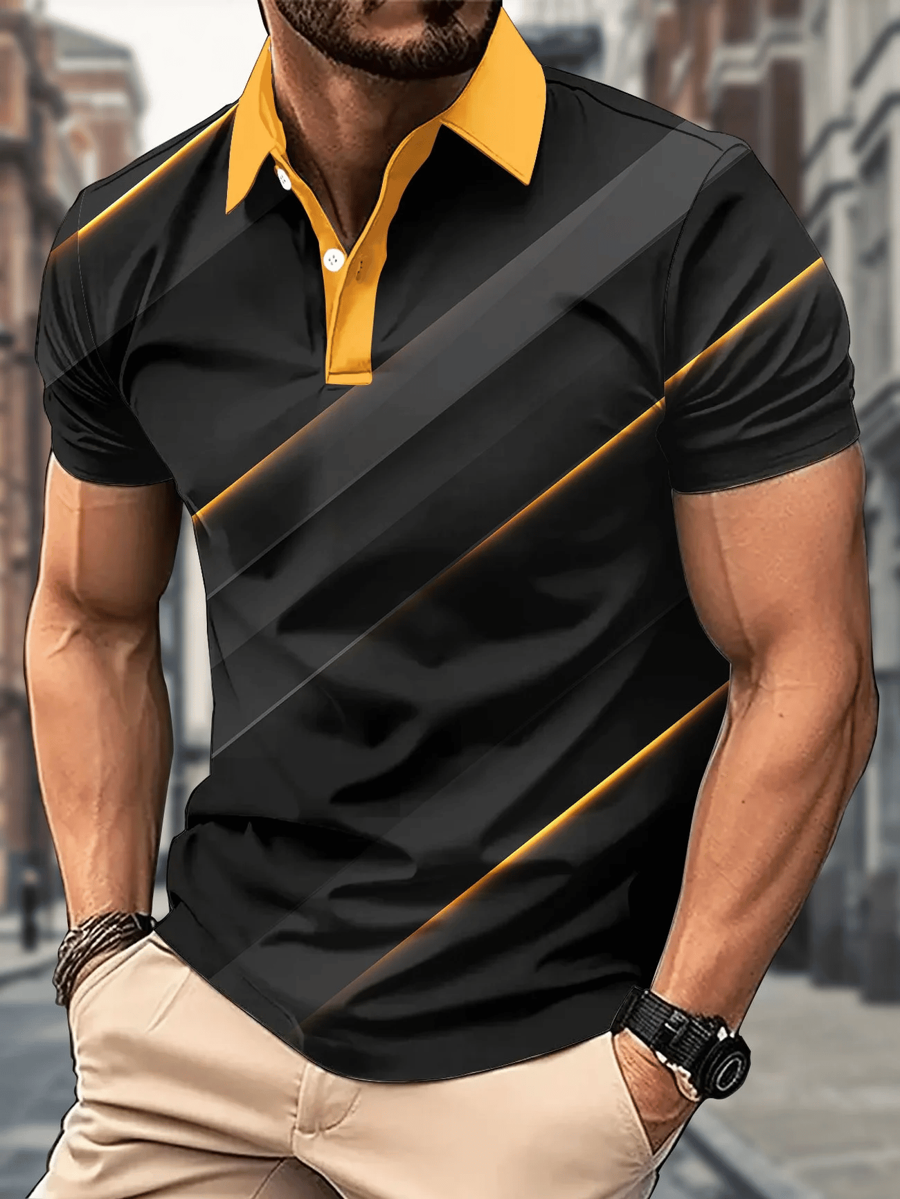 Men's Classic Business Logo Button Short Sleeve Polo Shirt