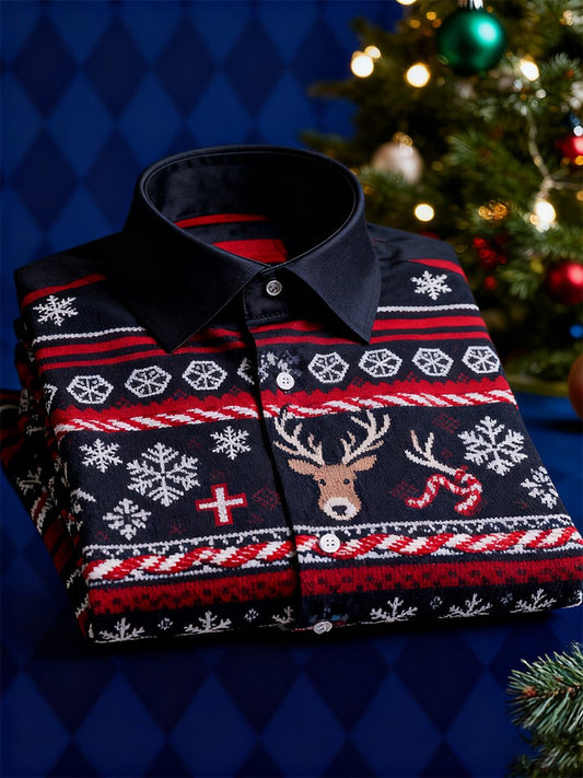 Men's  Christmas Long Sleeve Button-Down Shirt