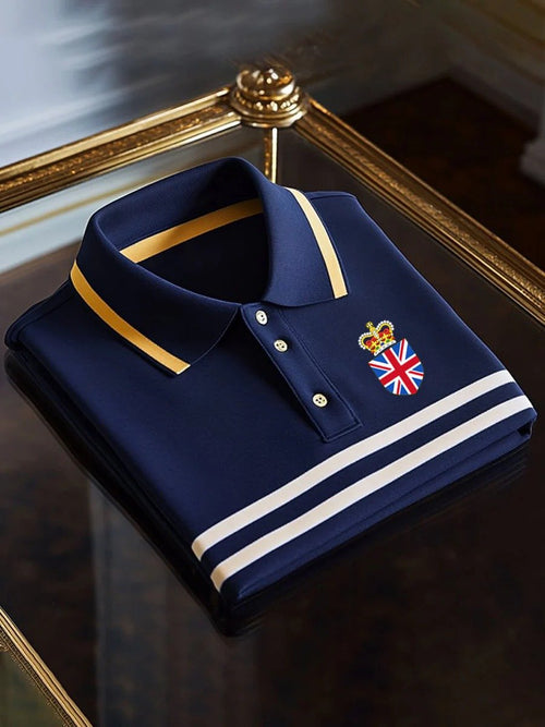 Men's Business Casual Union Jack Button Short Sleeve Polo Shirt