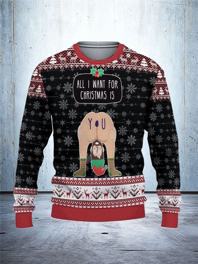 Men's Retro All I Want For Christmas Is You Ugly Christmas Sweater Printed Sweatshirt