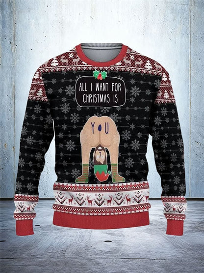 Men's Retro All I Want For Christmas Is You Ugly Christmas Sweater Printed Sweatshirt