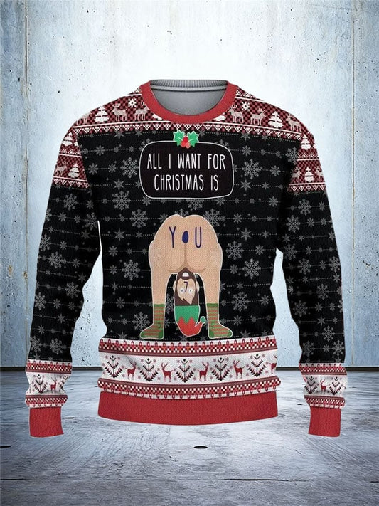 Men's Retro All I Want For Christmas Is You Ugly Christmas Sweater Printed Sweatshirt