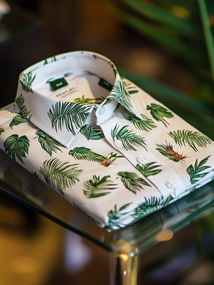 Men's Business Casual Coconut Leaf Lapel Short Sleeve Shirt