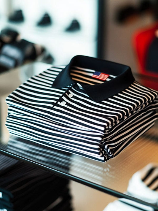 Men's Business American Flag Striped Short Sleeve Polo Shirt