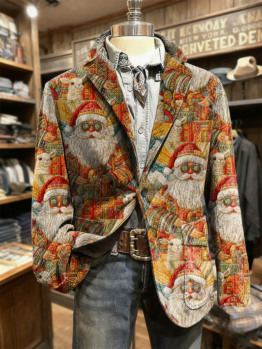 Men's Retro Christmas Art Print Casual Blazer