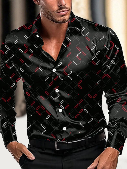 Men's Casual Business Geometric Satin Shirt