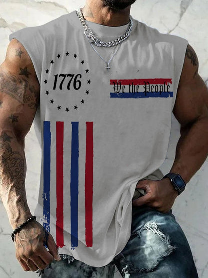Men'S Independence Day Round Neck Printed Casual Vest