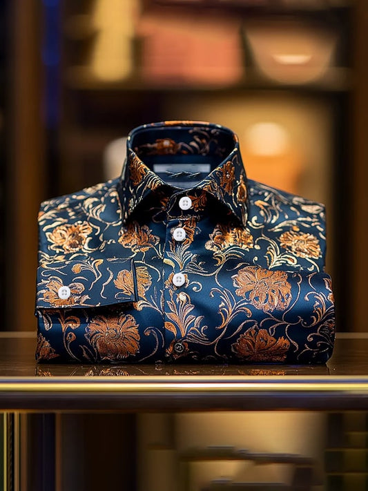 Men's Fashion Business Luxury Design Printed Long Sleeve Shirt