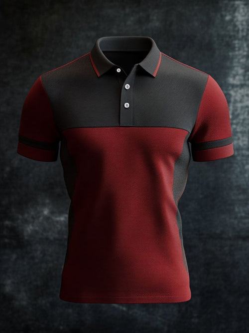 Men'S Casual Classic Contrast Color Print Business Short-Sleeved Polo Shirt