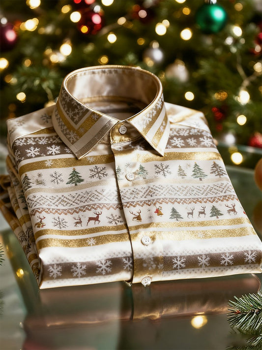 Men's  Christmas Long Sleeve Button-Down Shirt