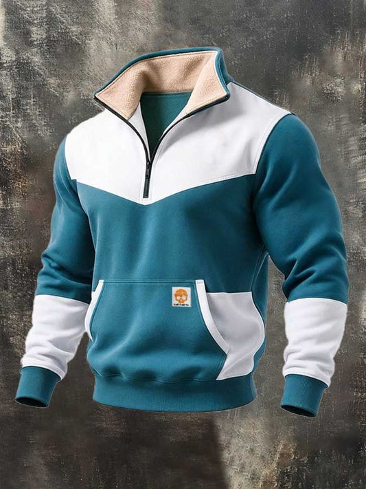 Men's Retro Color-Block Quarter-Zip Sweatshirt