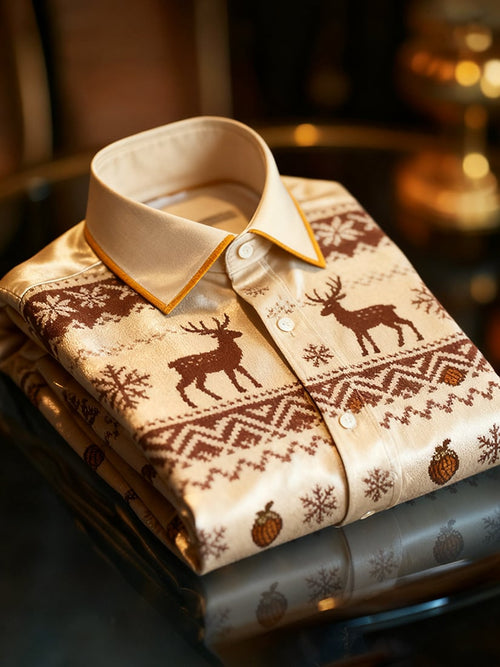 Men's  Christmas Long Sleeve Button-Down Shirt