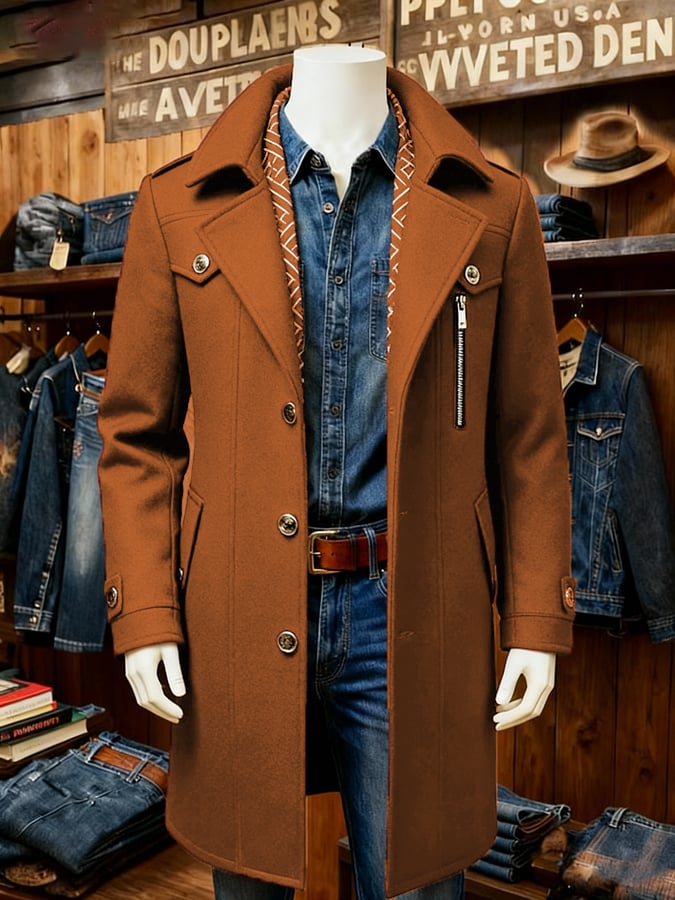 Men's Fashion Scarf Collar Warm Quilted Tweed Windbreaker Jacket