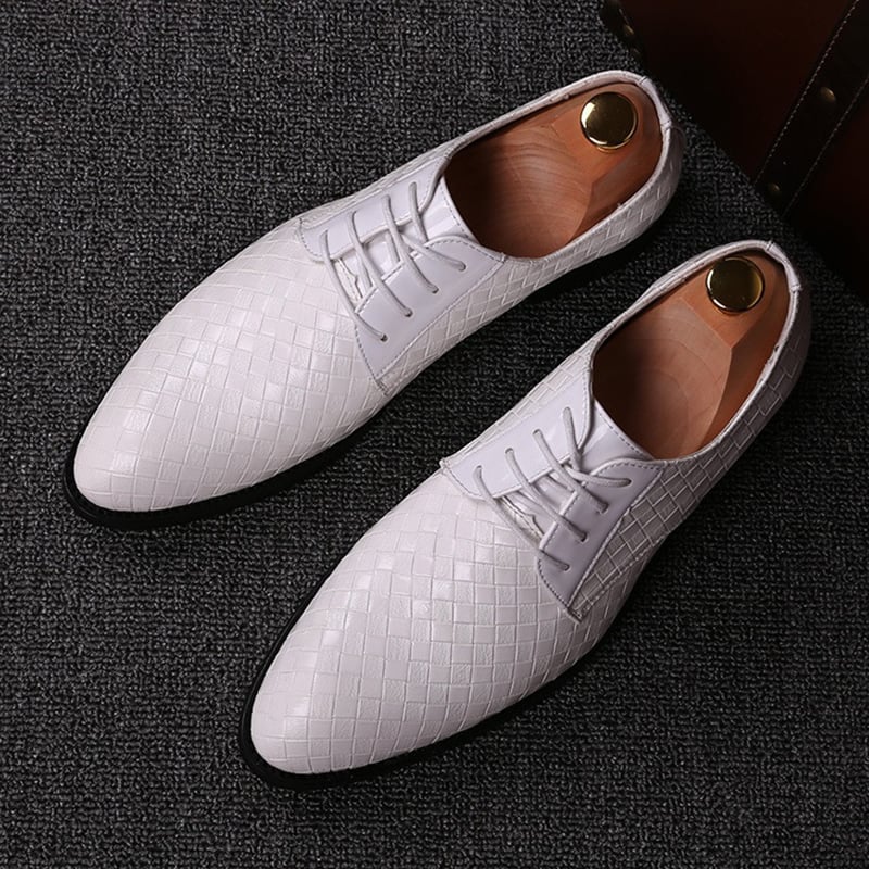 Men's Business Casual Pointed Toe Patchwork Plaid Faux Leather Shoes
