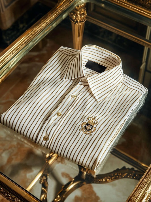 Men's Satin Luxury Business Striped Short Sleeve Button Shirt