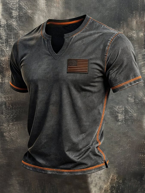 Men's Retro Independence Day Patriotic Pure Cotton V-Neck Short-Sleeve T-Shirt