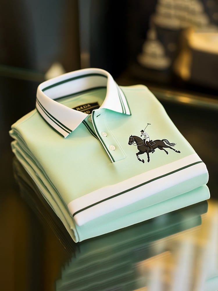 Men's Classic Business Check Logo Button Short Sleeve Polo Shirt
