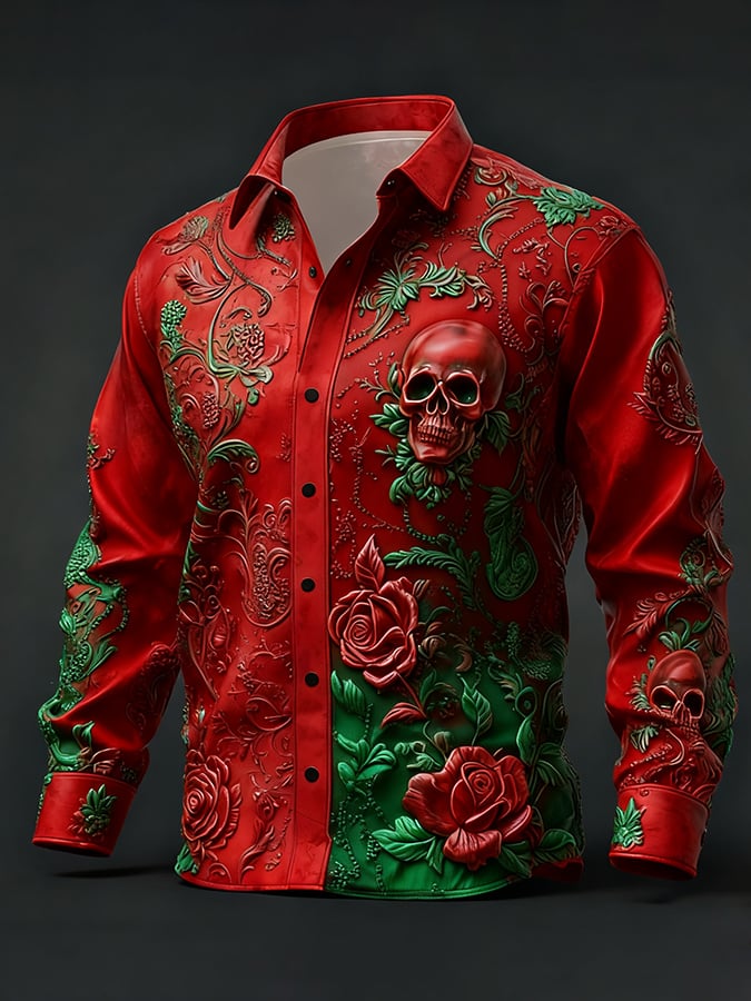 Men's Casual Christmas Skull Shirt