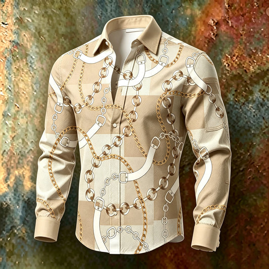 Men's Gold-Chain Print Long-Sleeve Shirt