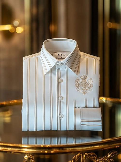 Men's Business Casual Striped Logo Lapel Short Sleeve Shirt
