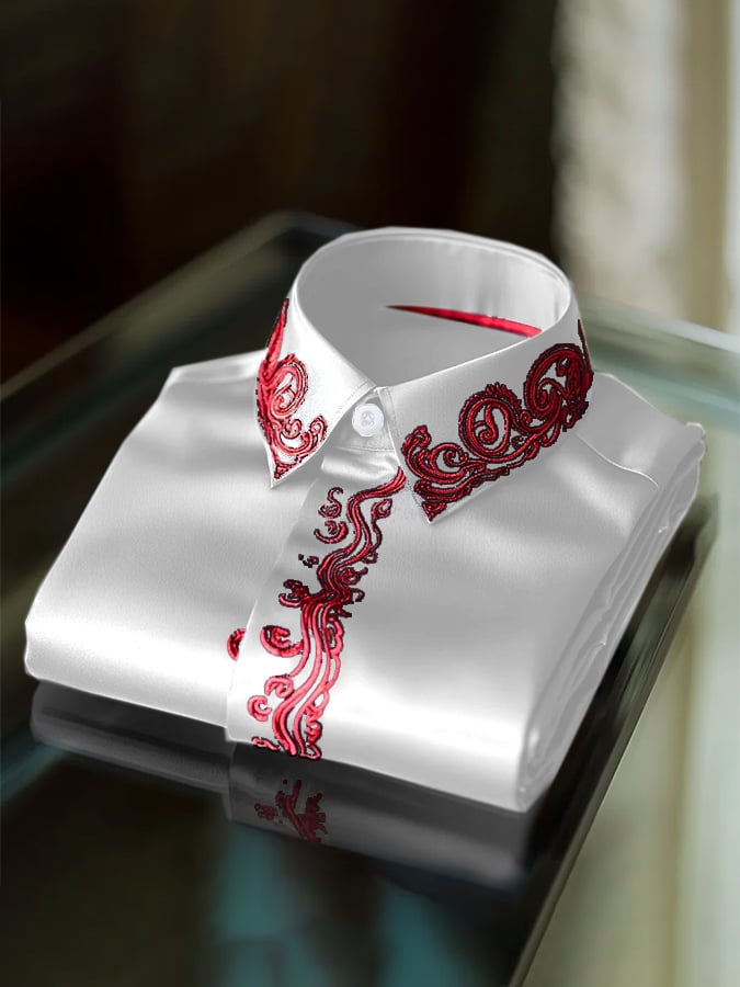 Men's Fashion Business Luxury Design Embroidery Long Sleeve Shirt