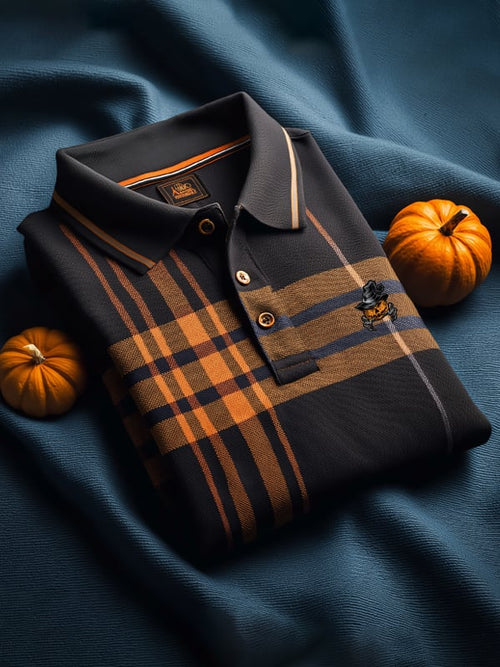 Men's Halloween Check Casual Short Sleeve Polo Shirt