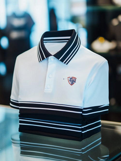 Men's Business Casual Logo Button Short Sleeve Polo Shirt