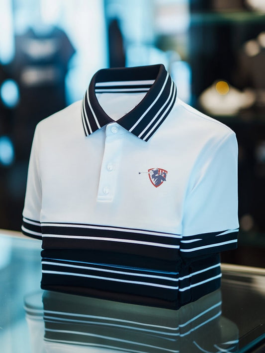 Men's Business Casual Logo Button Short Sleeve Polo Shirt