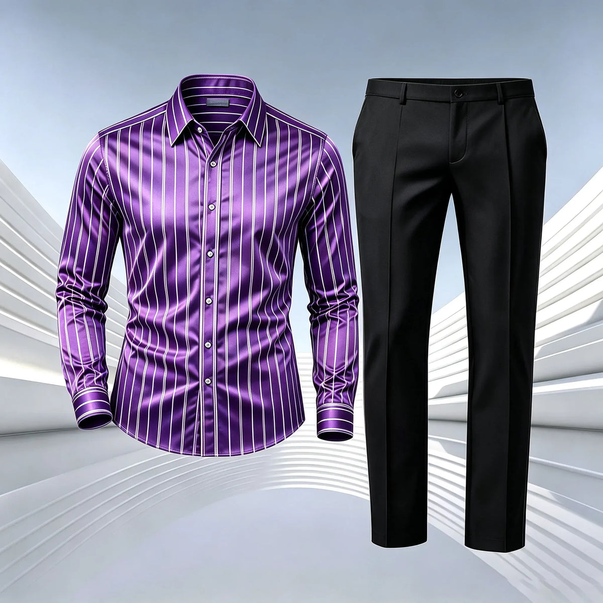 Men's Printed Long-Sleeve Shirt and Pants Set
