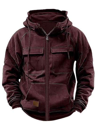Men's Vintage Double Pocket Solid Color Comfort Zip Cardigan Jacket