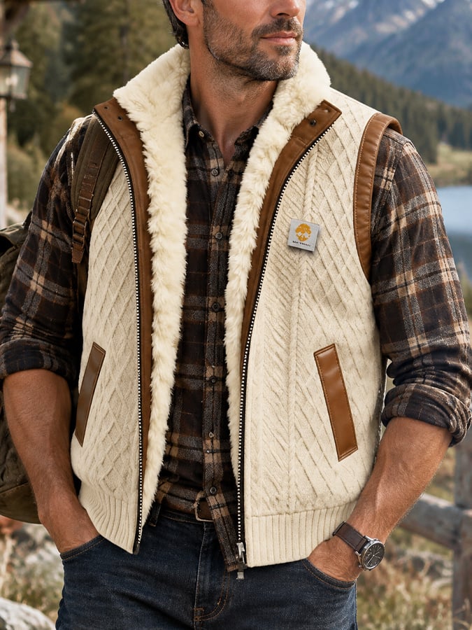 Men's Vintage-Style Faux Suede Outdoor Warm Vest