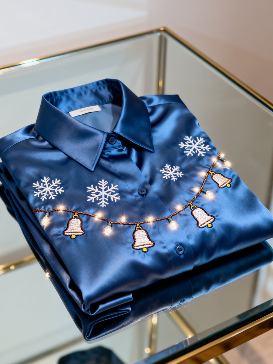 Men's Business Retro Christmas Bell Snowflake Print Long Sleeve Shirt