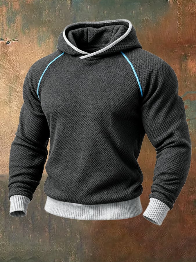 Men's Vintage Colorblock Suede Hooded Sweatshirt