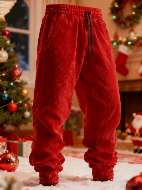 Men'S Christmas-Themed Solid Color Casual Trousers