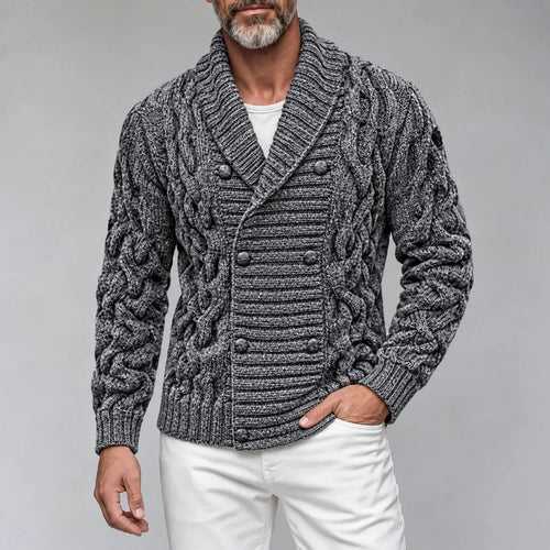 Men's V-Neck Double-Breasted Knit Cardigan