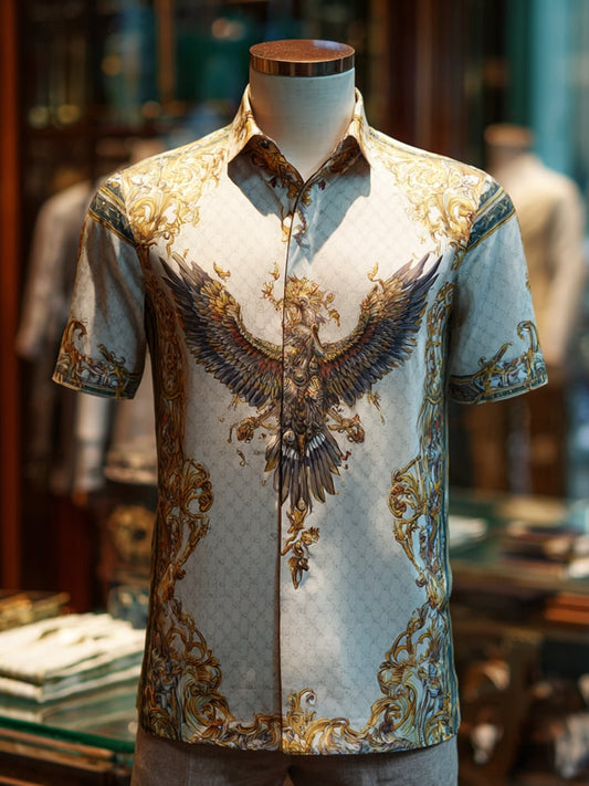 Men's Satin Luxe Print Short Sleeve Button Shirt